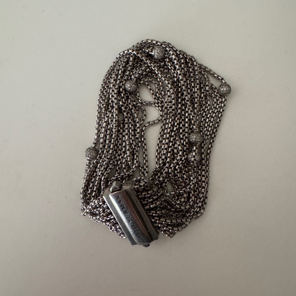 David Yurman sterling silver multi-row chain bracelet with round trinkets